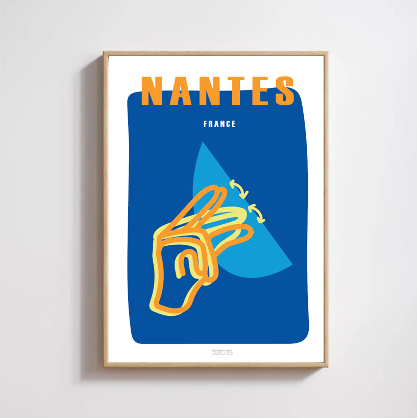 Affiche du signe en langue des signes française de la ville de Nantes encadrée