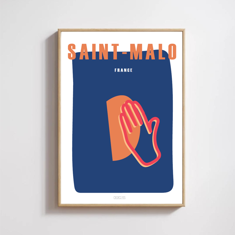 Affiche du signe en langue des signes française de la ville de Saint-Malo encadrée