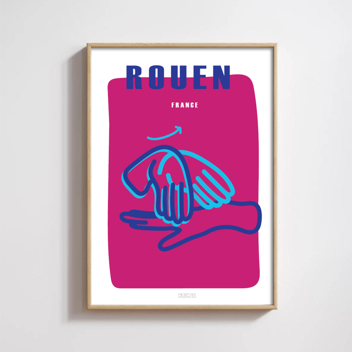 Affiche du signe en langue des signes française de la ville de Rouen encadrée