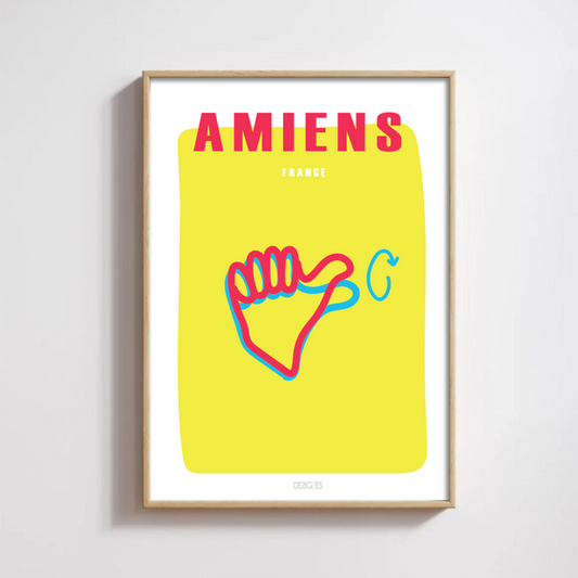 Affiche du signe en langue des signes française de la ville d'Amiens encadrée