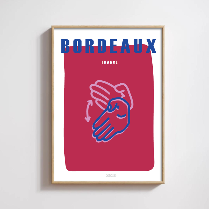 Affiche du signe en langue des signes française de la ville de Bordeaux encadrée