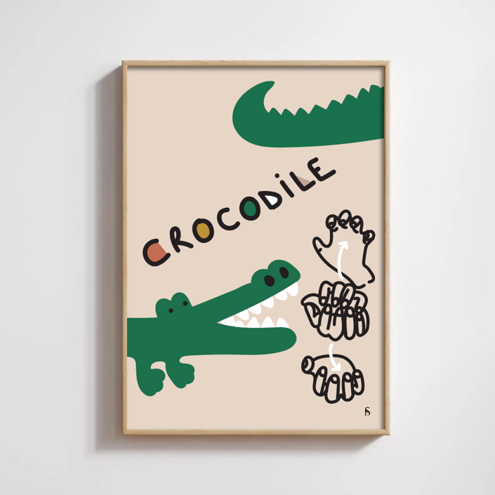 Affiche en langue des signes française du mot crocodile encadrée