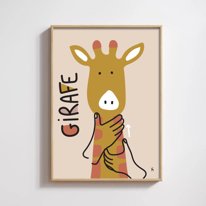 Affiche en langue des signes française du mot girafe encadrée