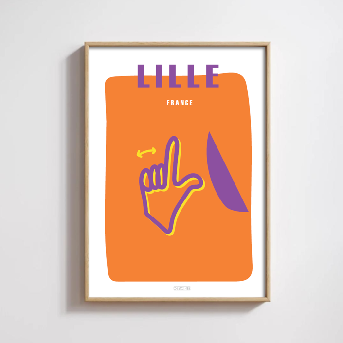 Affiche du signe en langue des signes française de la ville de Lille encadrée