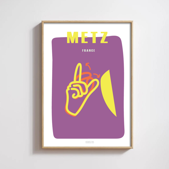 Affiche du signe en langue des signes française de la ville de Metz encadrée