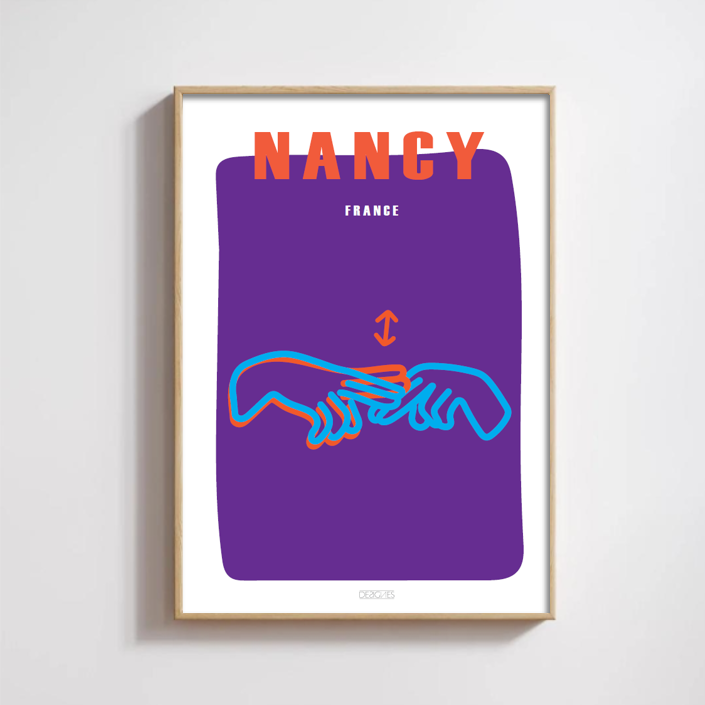 Affiche du signe en langue des signes française de la ville de Nancy encadrée