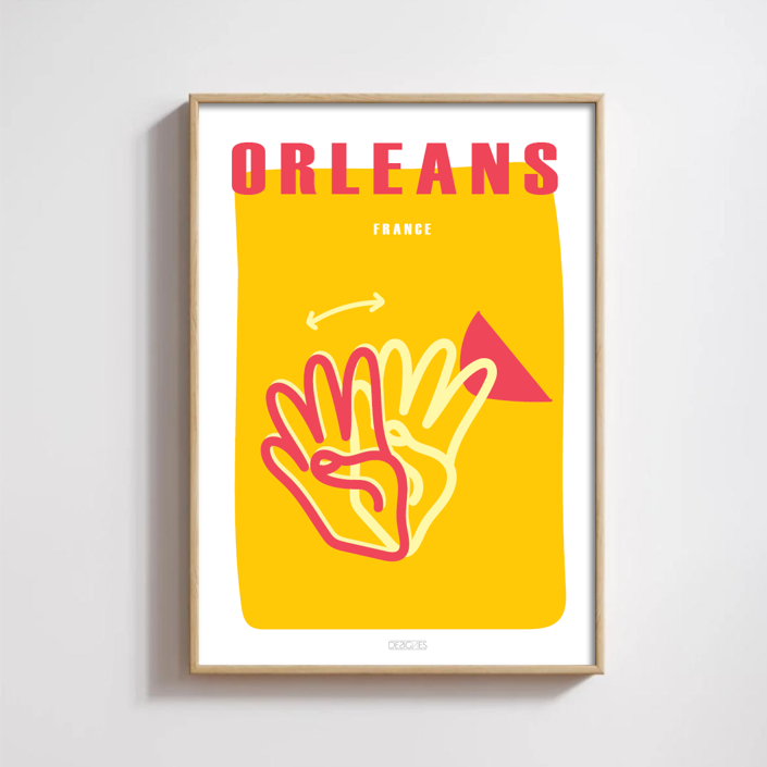 Affiche du signe en langue des signes française de la ville d'Orléans encadrée