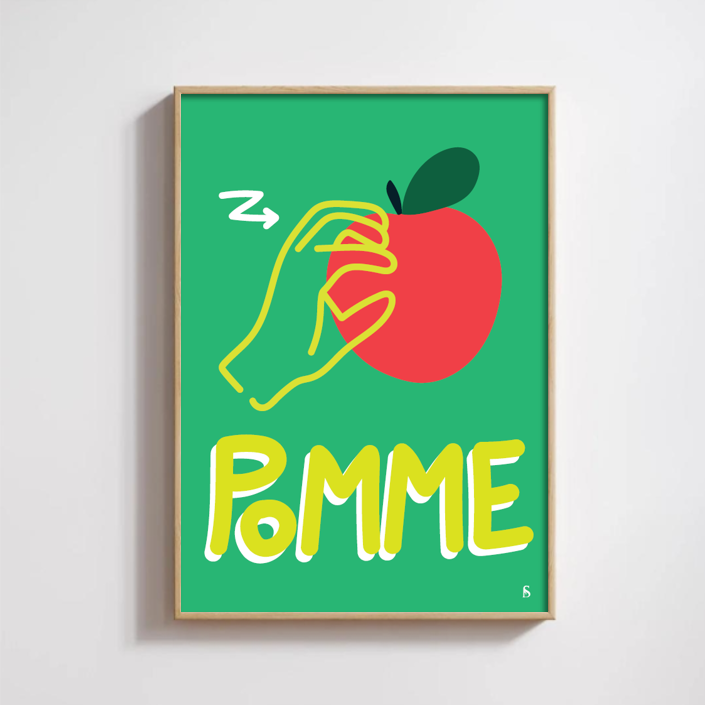 Affiche en langue des signes française du mot pomme encadrée