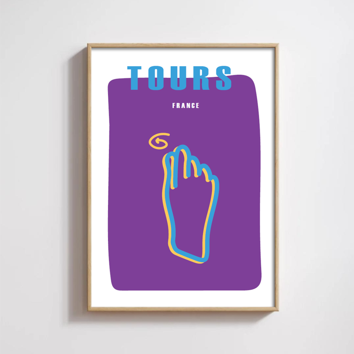 Affiche du signe en langue des signes française de la ville de Tours encadrée