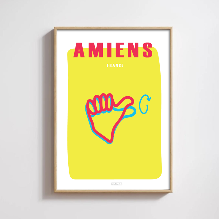 Affiche du signe en langue des signes française de la ville d'Amiens encadrée