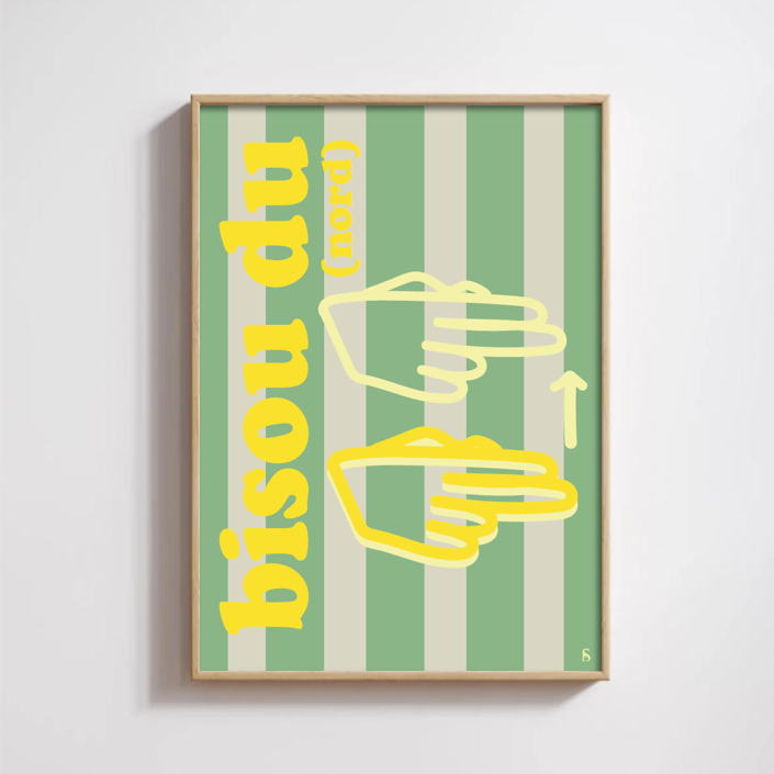 Affiche du signe Nord en Langue des Signes Française avec la mention "Bisous du Nord" encadrée