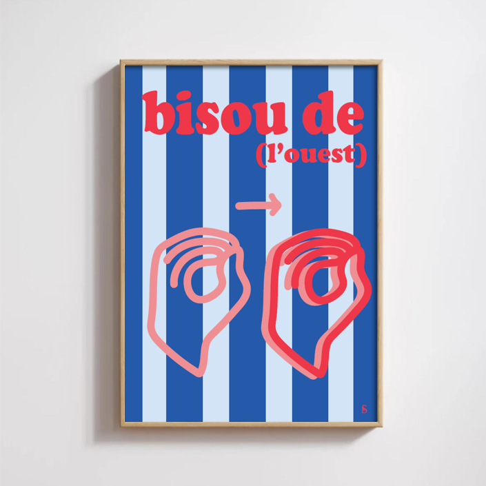 Affiche du signe Ouest en Langue des Signes Française avec la mention "Bisous de l'Ouest" encadrée