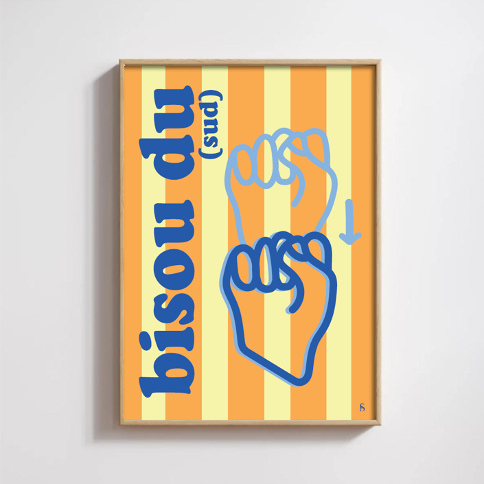 Affiche du signe Sud en Langue des Signes Française avec la mention "Bisous du Sud"