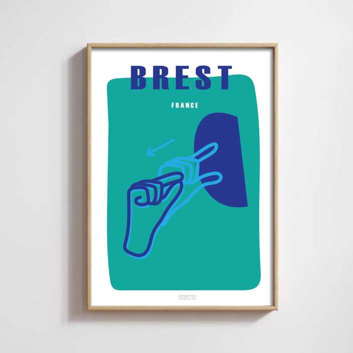 Affiche du signe en langue des signes française de la ville de Brest encadrée