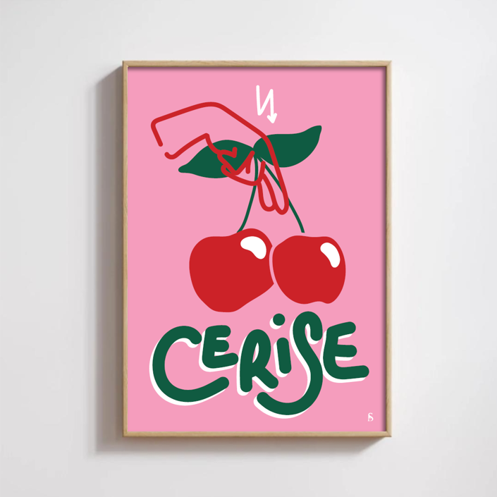 Affiche en langue des signes française du mot cerise encadrée