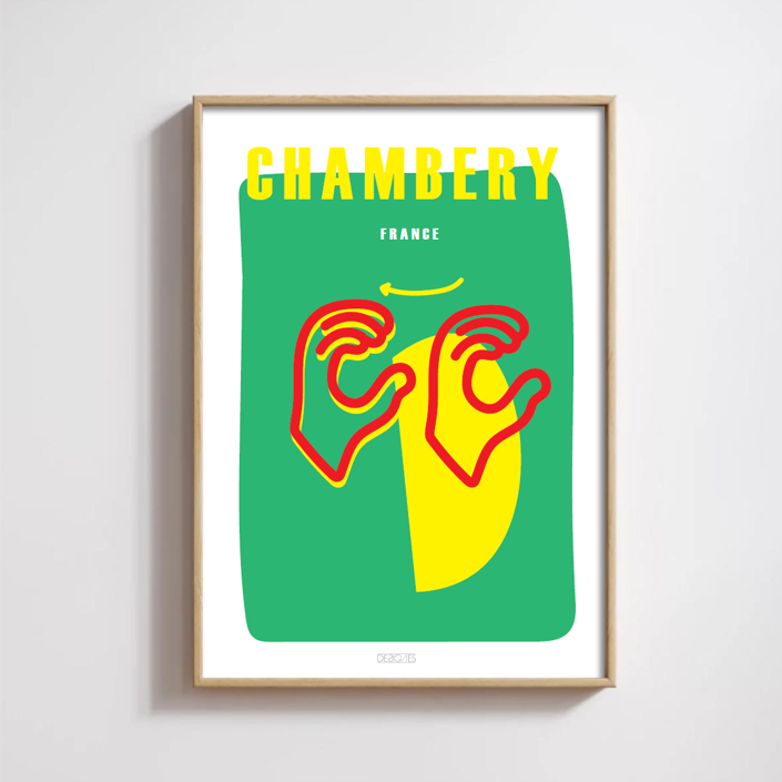 Affiche du signe en langue des signes française de la ville de Chambéry encadrée