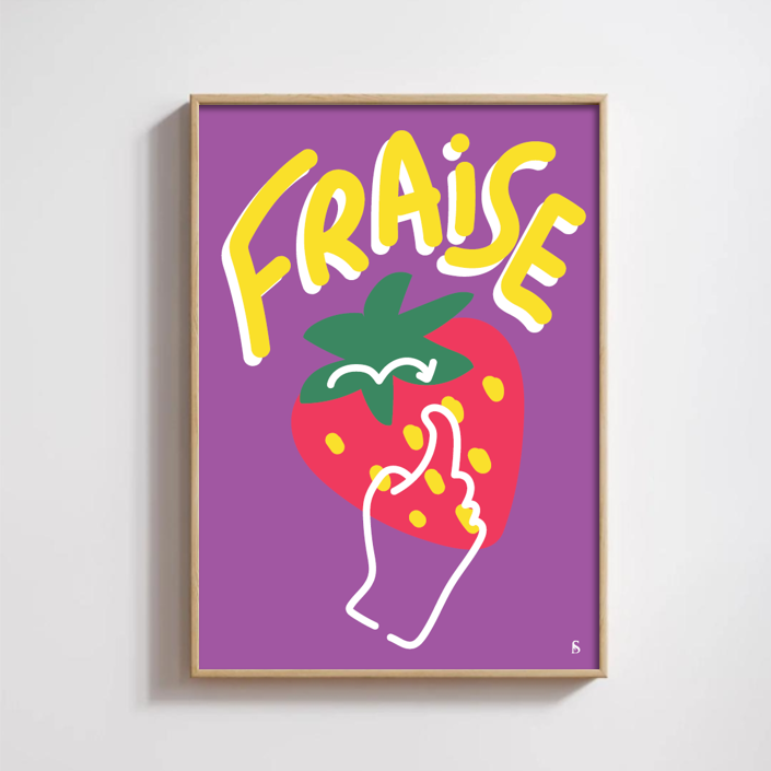 Affiche en langue des signes française du mot fraise encadrée