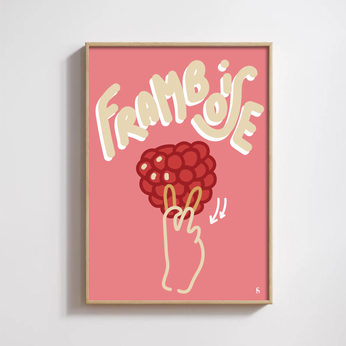Affiche en langue des signes française du mot framboise encadrée