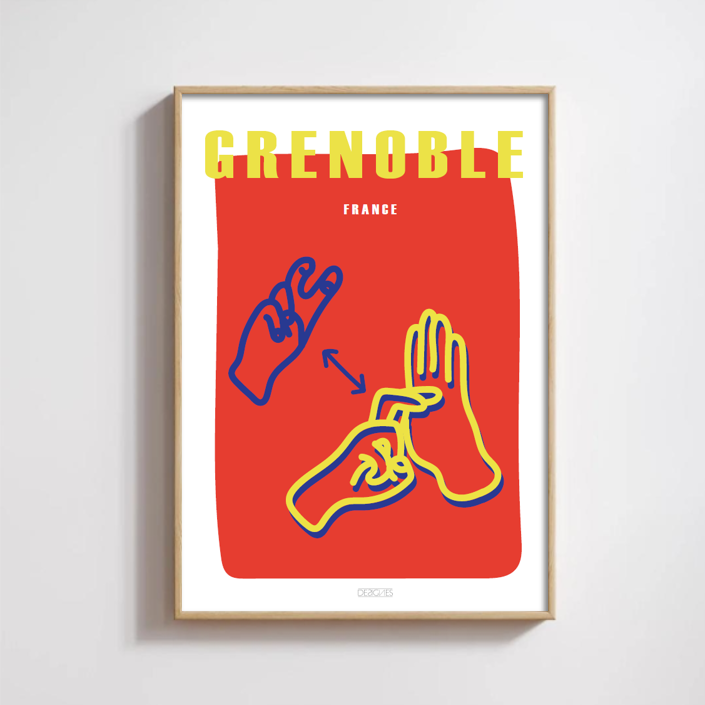 Affiche du signe en langue des signes français de la ville de Dijon encadrée