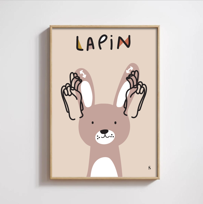 Affiche en langue des signes française du mot lapin