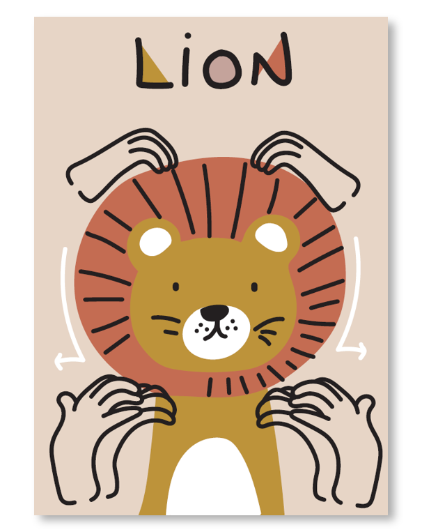 Affiche en langue des signes française du mot lion