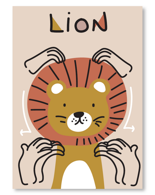 Affiche en langue des signes française du mot lion