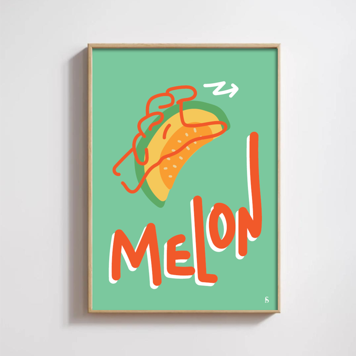 Affiche en langue des signes française du mot melon encadrée