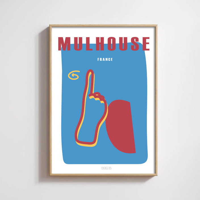 Affiche du signe en langue des signes française de la ville de Mulhouse encadrée