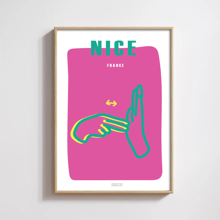 Affiche du signe en langue des signes française de la ville de Nice encadrée