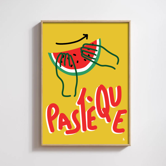 Affiche en langue des signes française du mot pastèque encadrée