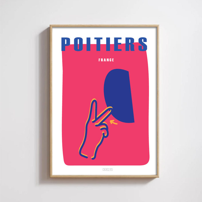 Affiche du signe en langue des signes français) de la ville de Poitiers encadrée
