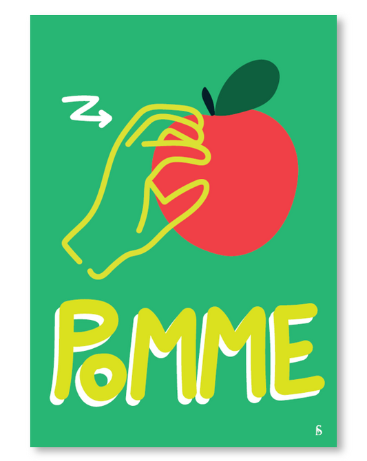 Affiche en langue des signes française du mot pomme