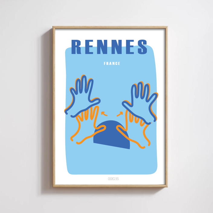 Affiche du signe en langue des signes français de la ville de Rennes encadrée