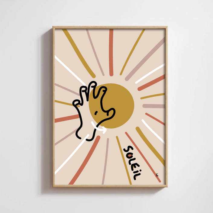 Affiche en langue des signes française du mot soleil encadrée