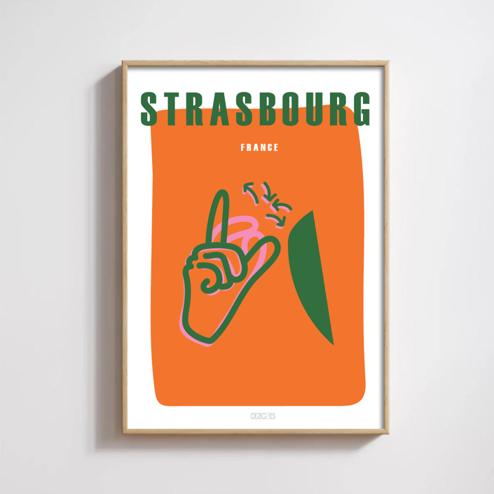 Affiche du signe en langue des signes française de la ville de Strasbourg encadrée