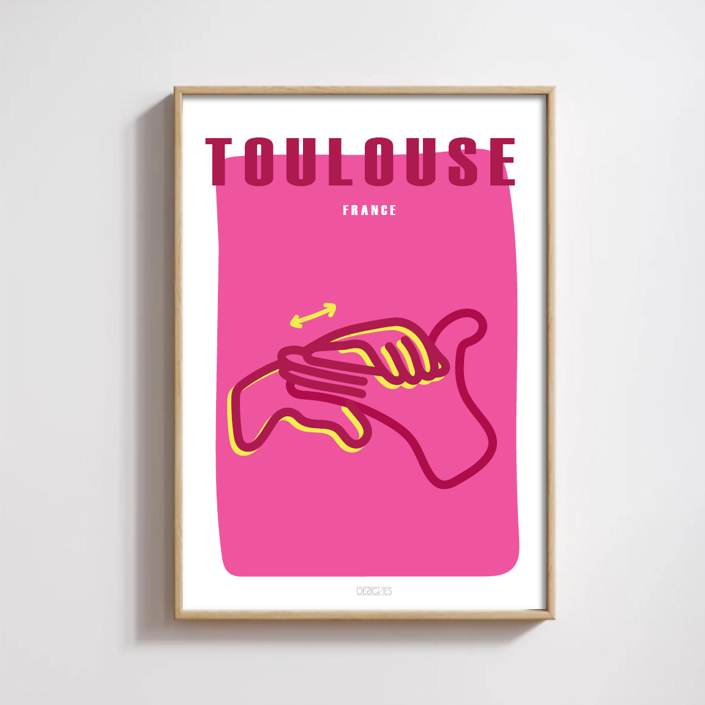 Affiche du signe en langue des signes française de la ville de Toulouse encadrée